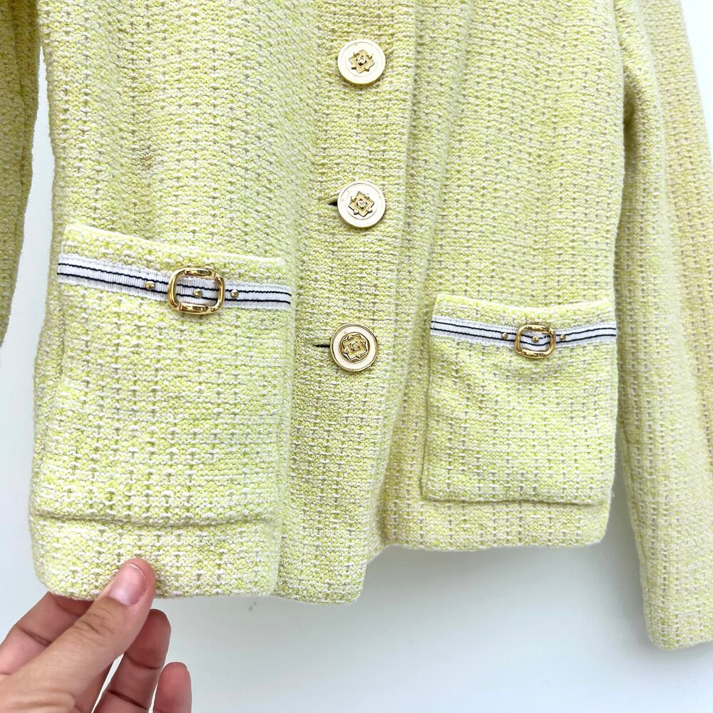 Vintage St. John Tweed Jacket Cardigan Yellow 2 Small Cropped Blazer Luxury - Picture 7 of 11